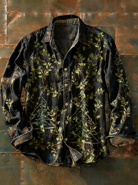 Férfi retro absztrakt művészet nyomtatás alkalmi hosszú ujjú ing