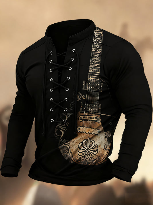 Évjárat nyugati művészet nyomtatás ország stílus v-nyak henley hosszú ujjú ing