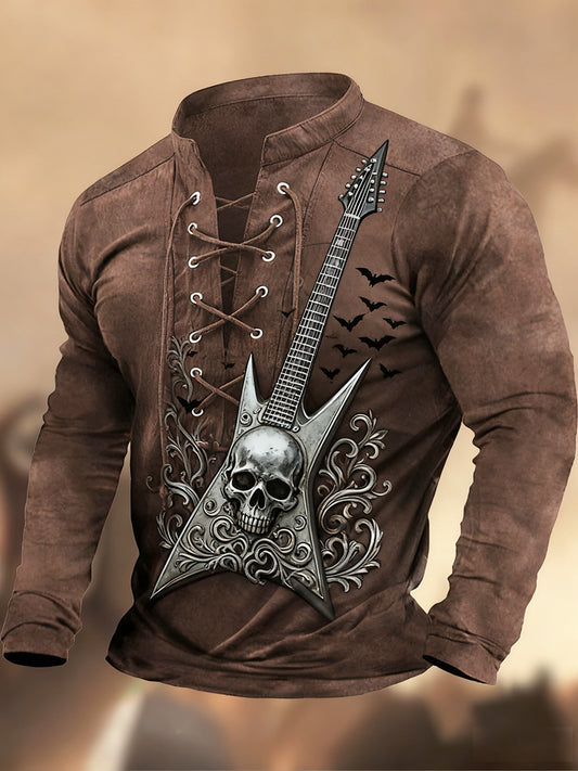 Évjárat nyugati művészet nyomtatás ország stílus v-nyak henley hosszú ujjú ing