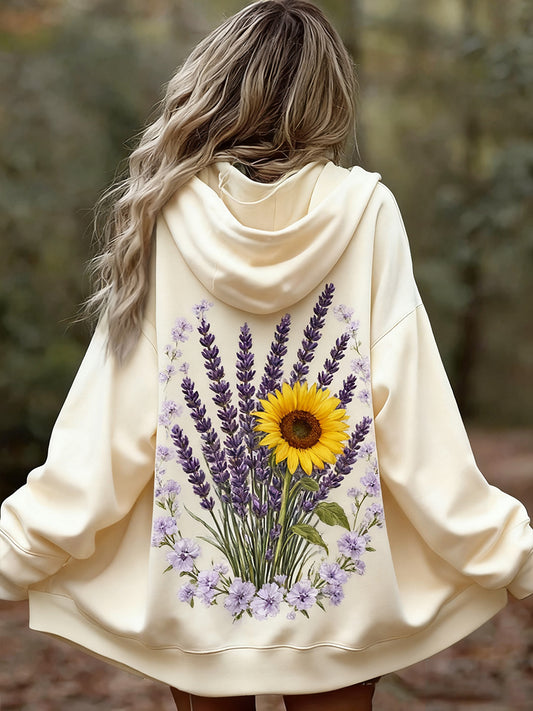 Női vintage virágos patchwork art nyomtatás kényelmes alkalmi hoodie