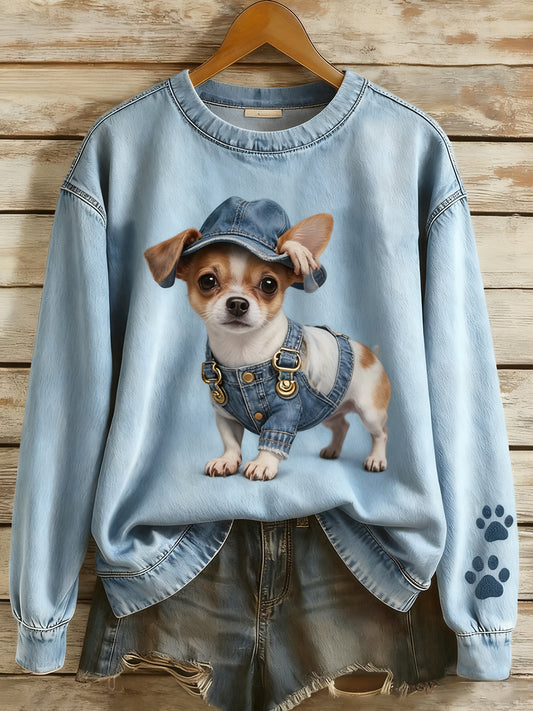 Női vintage art állat nyomtatás kényelem kötött felső