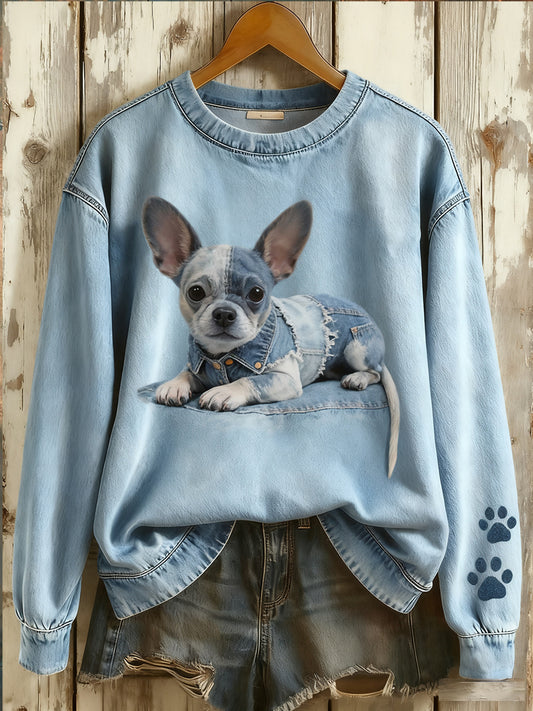 Női vintage art állat nyomtatás kényelem kötött felső