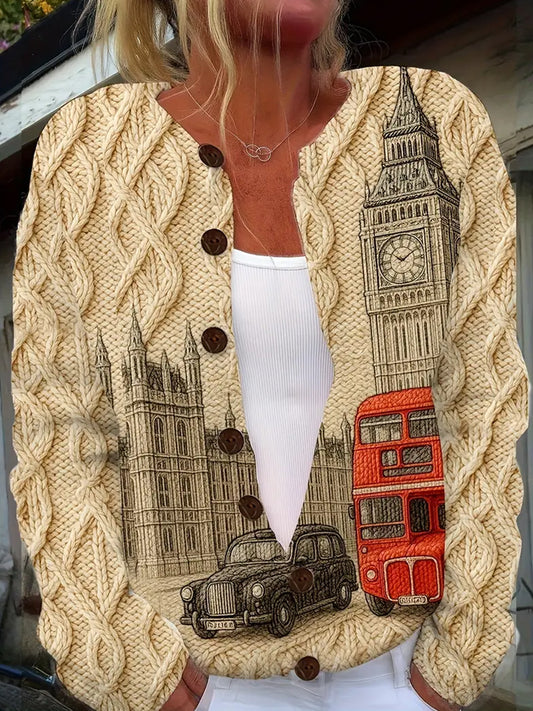 Női vintage karácsonyi művészet nyomtatás hangulatos pulóver kabát