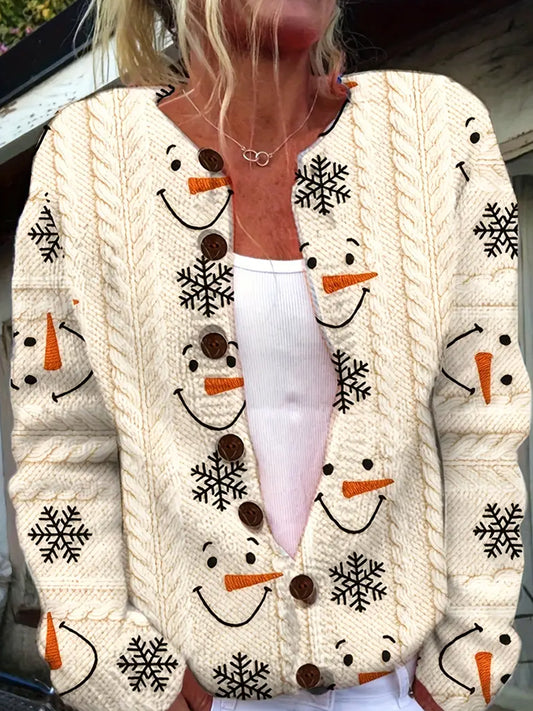 Női vintage karácsonyi művészet nyomtatás hangulatos pulóver kabát