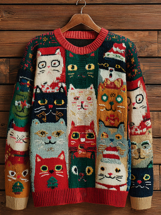 Női vintage karácsonyi művészet nyomtatás kényelmes alkalmi pulóver