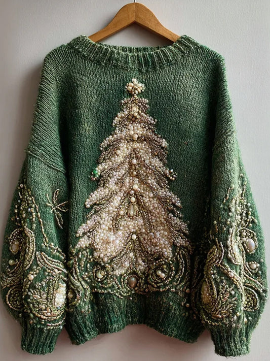 Női vintage karácsonyi művészet nyomtatás kényelmes alkalmi pulóver