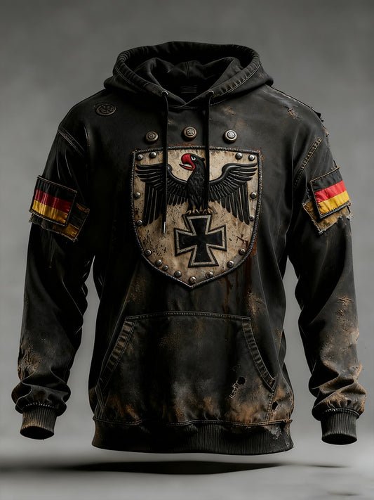 Férfi vintage német zászló művészeti nyomtatás hoodie