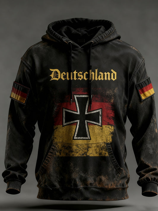 Férfi vintage német zászló művészeti nyomtatás hoodie