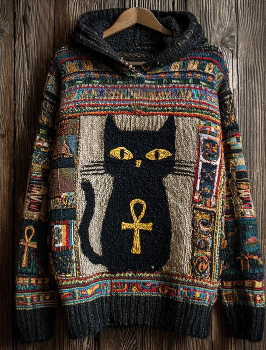 Női vintage animal art alkalmi kényelem kötött hoodie