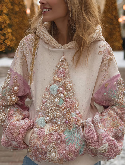 Női vintage karácsonyi művészi alkalmi kényelem kötött kapucnis