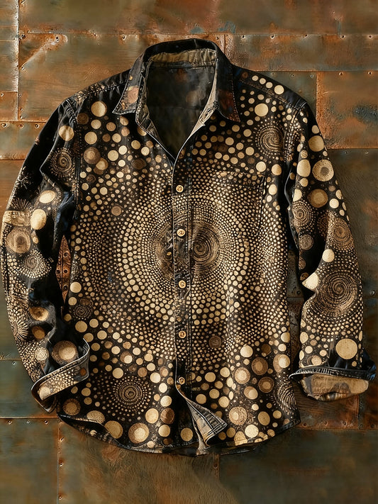 Férfi retro absztrakt művészet nyomtatás alkalmi hosszú ujjú ing