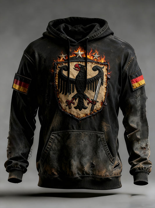 Férfi vintage német zászló művészeti nyomtatás hoodie
