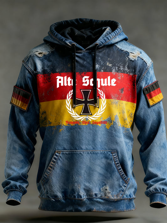 Férfi vintage német zászló művészeti nyomtatás hoodie