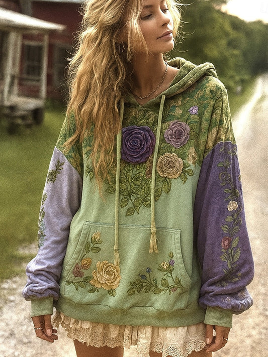 Női vintage bohém patchwork virágos alkalmi hoodie