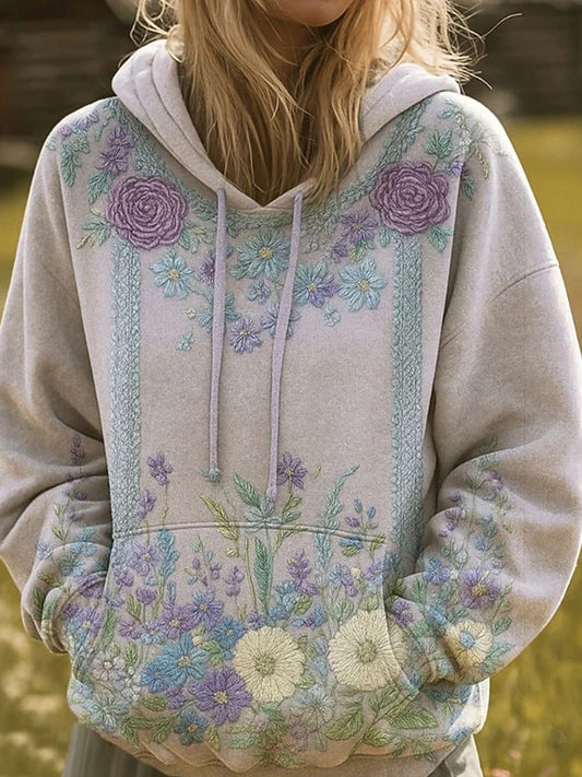 Női vintage bohém patchwork virágos alkalmi hoodie