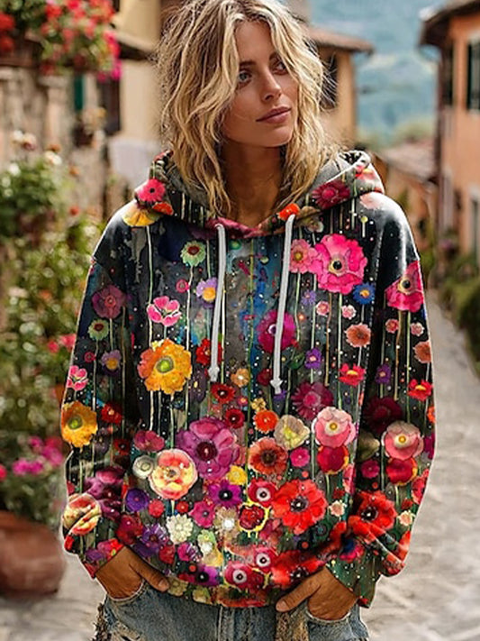 Női vintage bohém patchwork virágos alkalmi hoodie