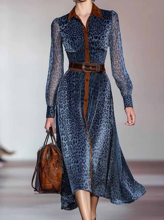 Női retro leopard nyomtatás ruha