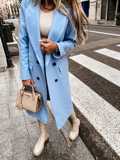 Női retro hosszú ujjú ruha gallér dupla mellű kabát