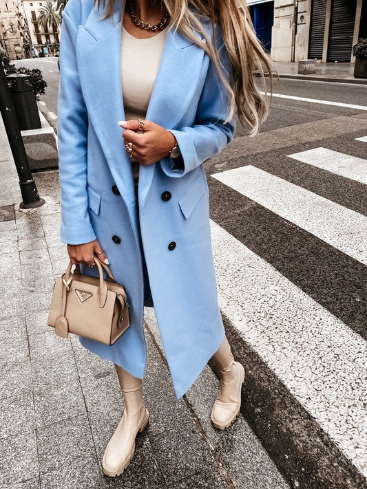 Női retro hosszú ujjú ruha gallér dupla mellű kabát