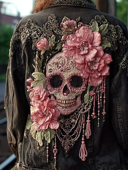 Női vintage virág művészet farmer kabát