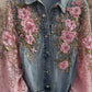 Női vintage virág művészet farmer kabát
