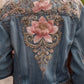 Női vintage virág művészet farmer kabát