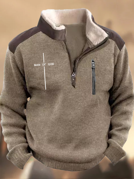 Férfi retro hit nyomtatás henley állvány gallér alkalmi cipzár sport pulóver