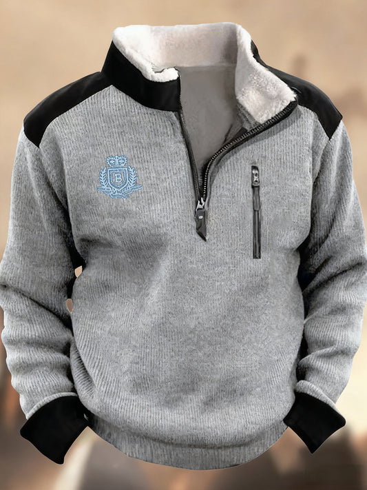 Férfi henley állvány gallér retro alkalmi üzleti cipzár sport pulóver