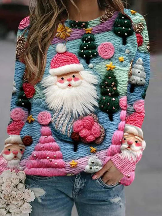 Női vintage karácsonyi művészet nyomtatás kényelmes alkalmi izzadás