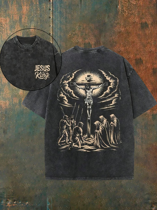 Férfi vintage szomorú keresztény mosott alkalmi póló