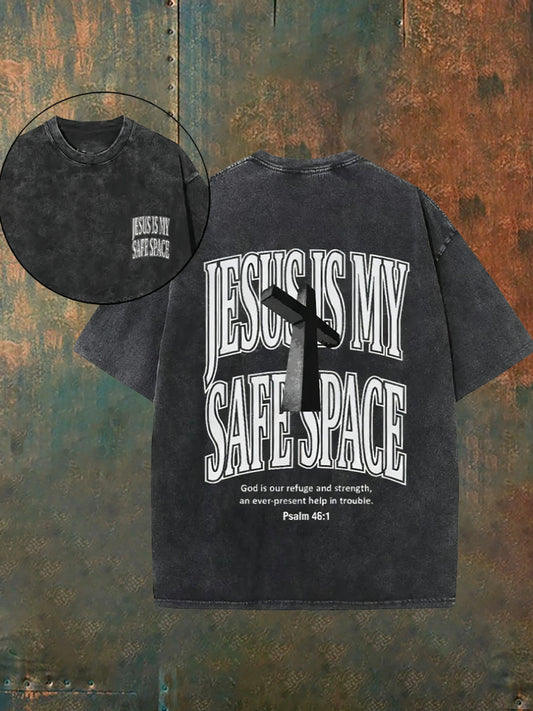 Férfi vintage szomorú keresztény mosott alkalmi póló