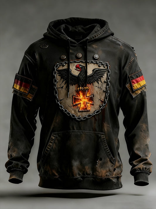 Férfi vintage német zászló művészeti nyomtatás hoodie