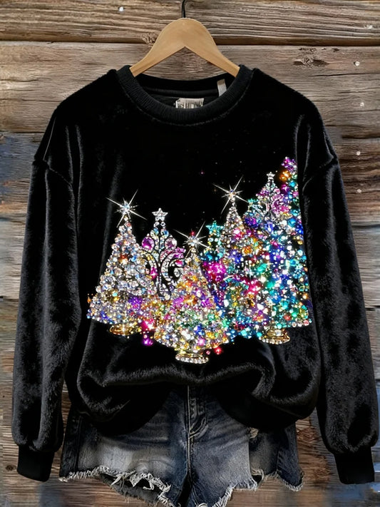 Női vintage karácsonyi művészet nyomtatás hangulatos flanel pulóver