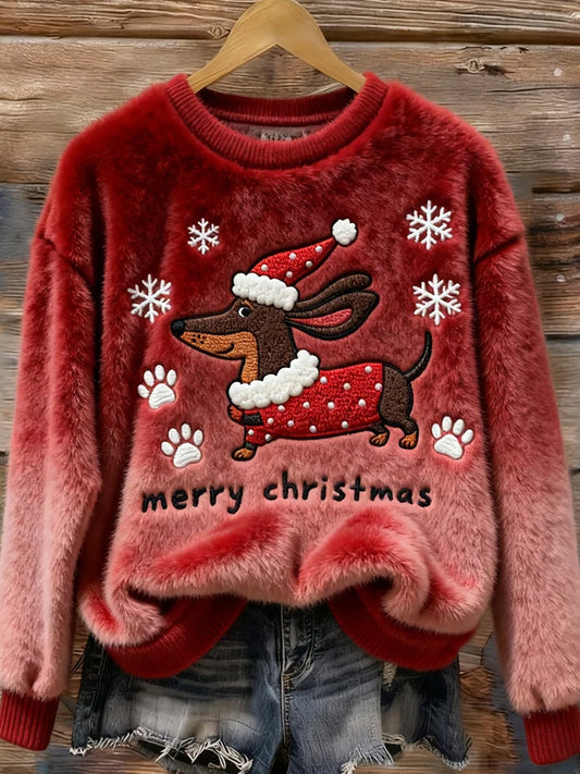 Női vintage karácsonyi művészet nyomtatás hangulatos flanel pulóver