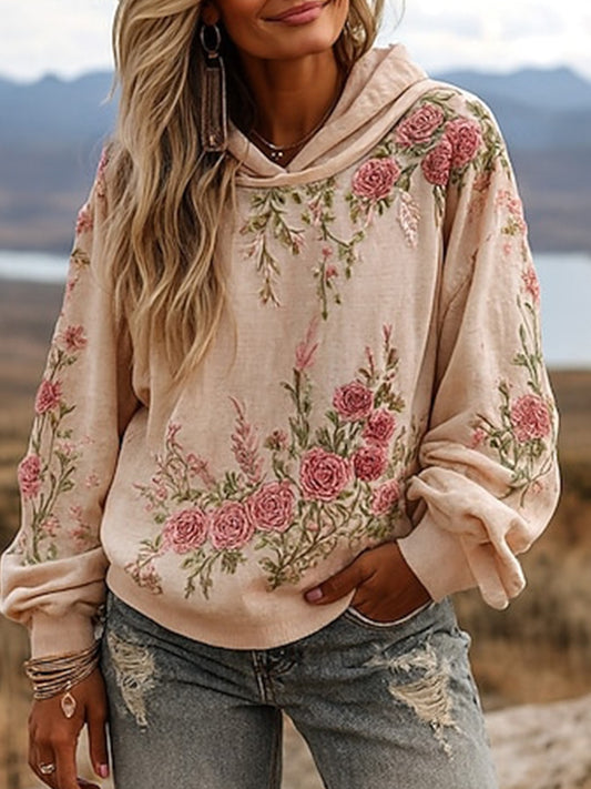 Női vintage bohém patchwork virágos alkalmi hoodie