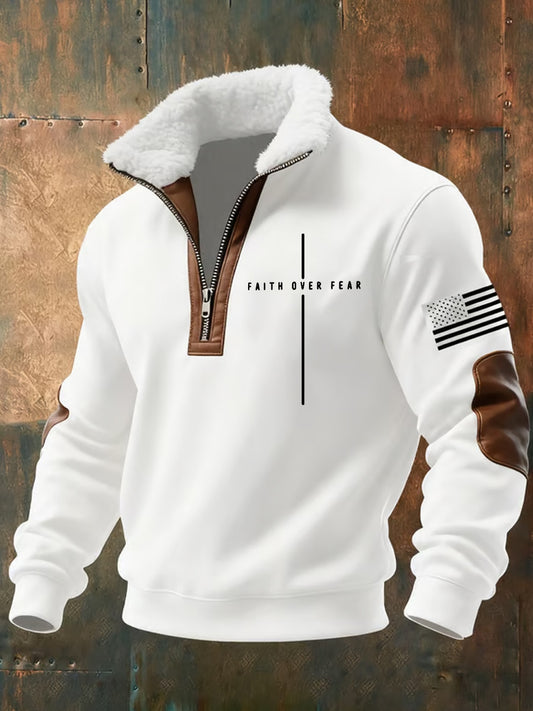 Férfi vintage művészet hit alkalmi bunda gallér vastag pulóver