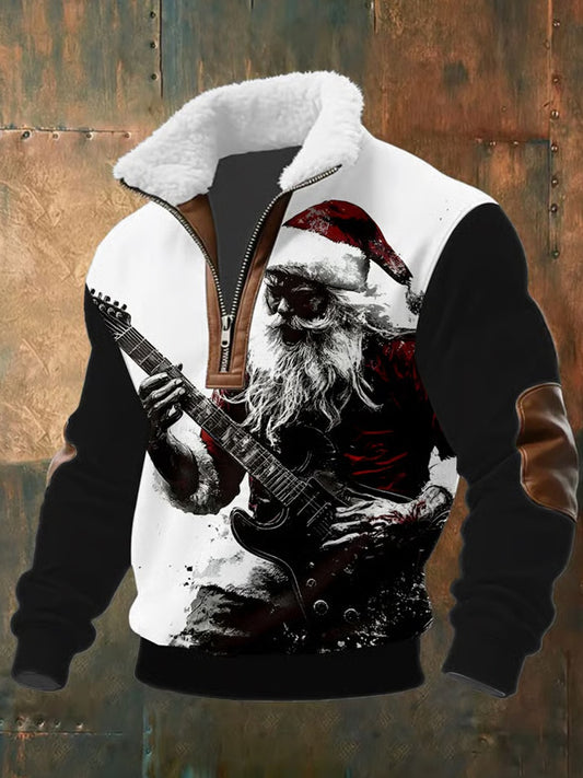 Férfi vintage karácsonyi művészet hit alkalmi bunda gallér vastag pulóver