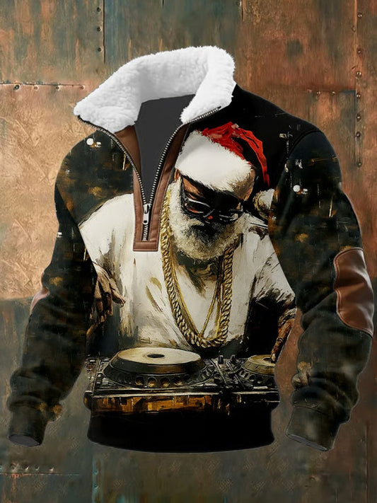 Férfi vintage karácsonyi művészet hit alkalmi bunda gallér vastag pulóver