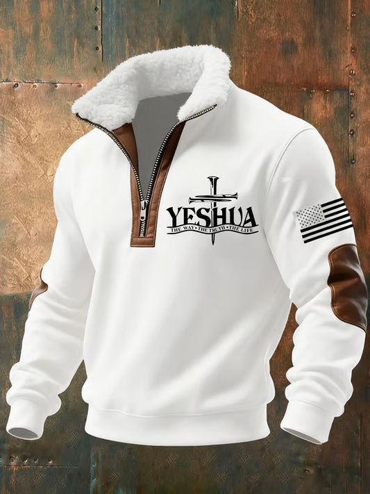 Férfi vintage művészet hit alkalmi bunda gallér vastag pulóver