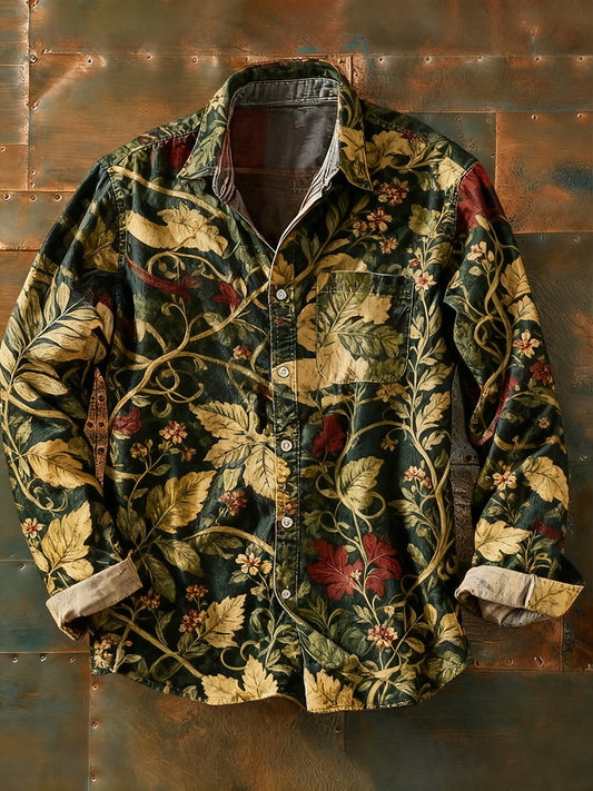 Férfi retro absztrakt művészet nyomtatás alkalmi hosszú ujjú ing