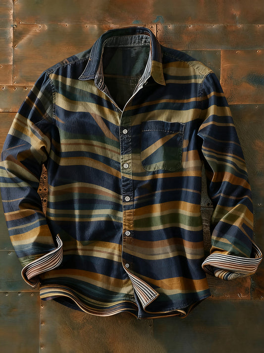 Férfi retro absztrakt művészet nyomtatás alkalmi hosszú ujjú ing