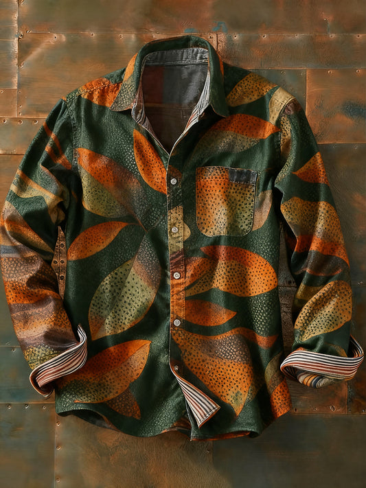 Férfi retro absztrakt művészet nyomtatás alkalmi hosszú ujjú ing