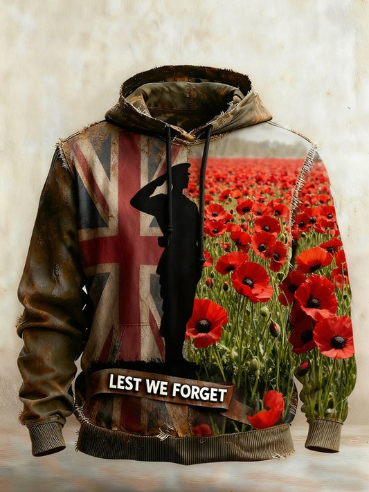 Men's remembrance day "lest we forget" poppy hoodie