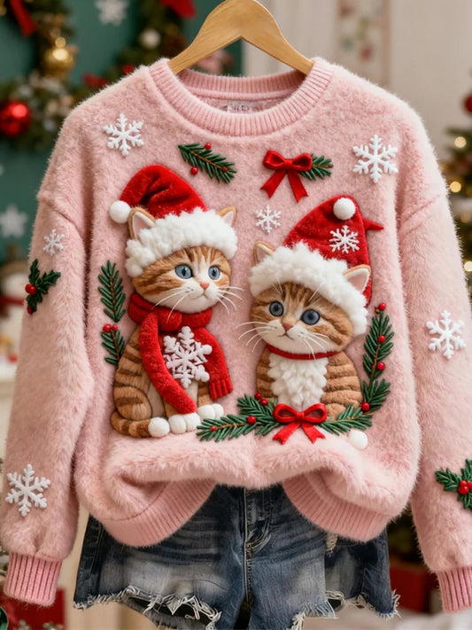 Női retro karácsonyi állat művészet nyomtatás alkalmi flanella tetején