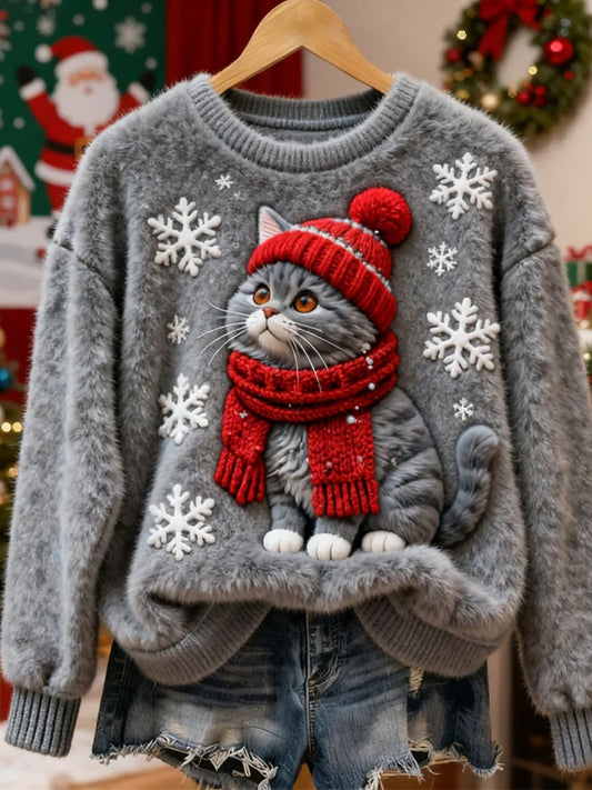 Női retro karácsonyi állat művészet nyomtatás alkalmi flanella tetején