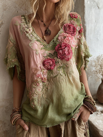 Női retro bohém virágos top