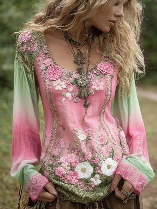 Női retro bohém virágos top