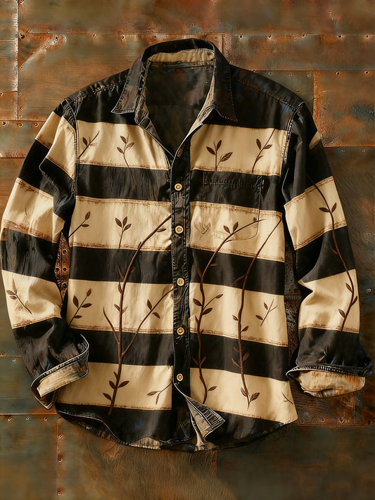 Férfi retro absztrakt művészet nyomtatás alkalmi hosszú ujjú ing