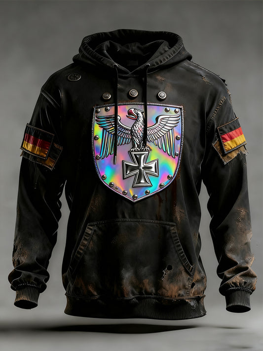Férfi vintage német zászló művészeti nyomtatás hoodie
