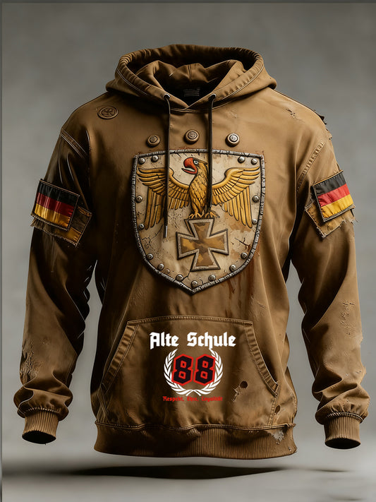 Férfi vintage német zászló művészeti nyomtatás hoodie
